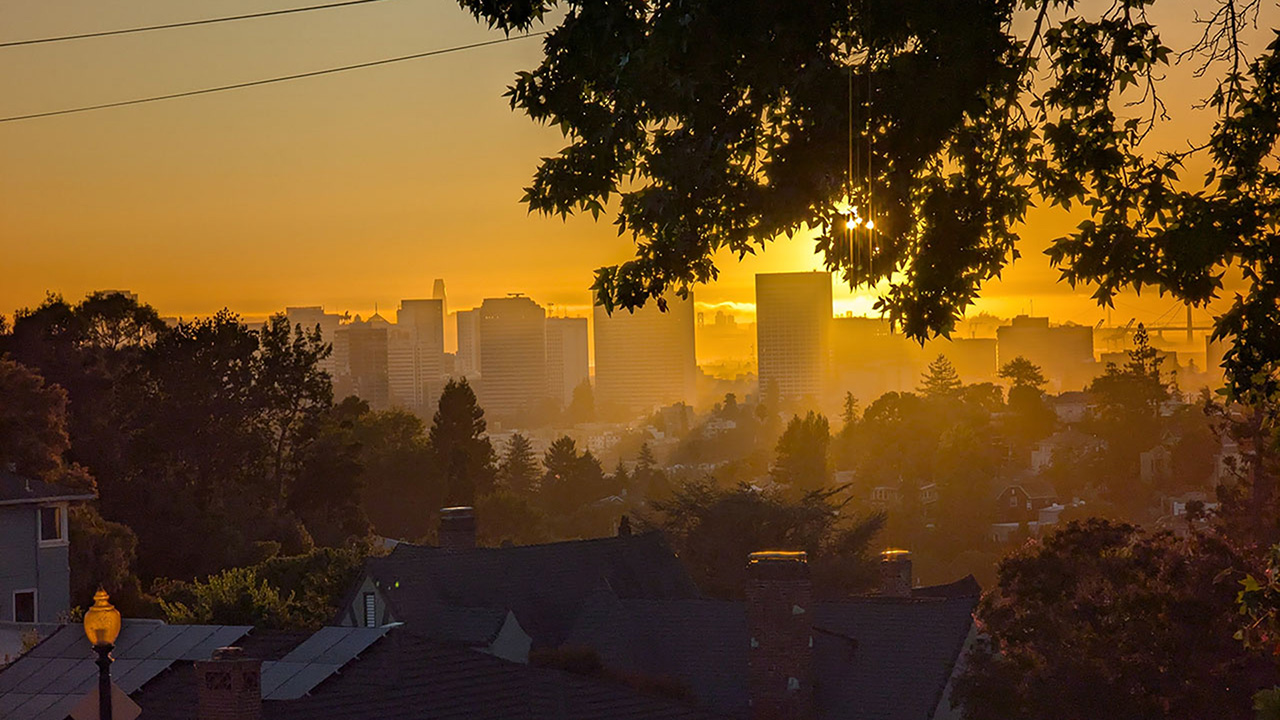 Oakland skyline at sunset