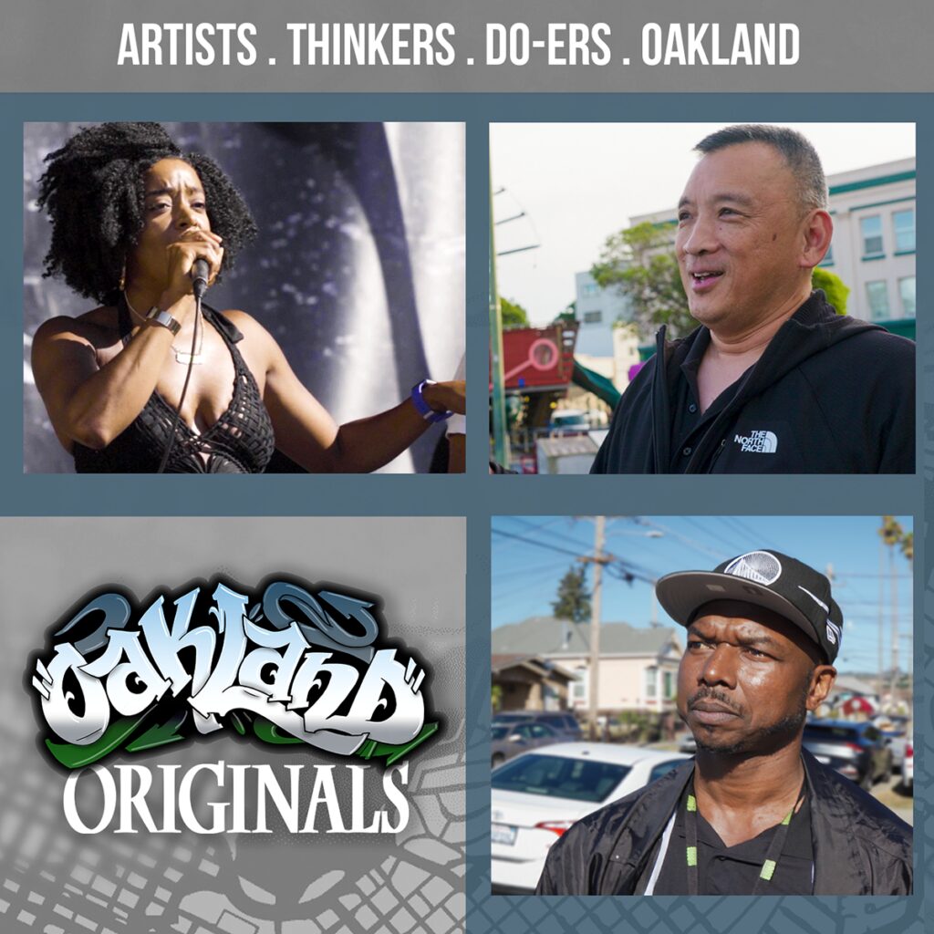 Oakland Originals graphic with photos of RyanNicole, Gilbert Gong and John Jones III